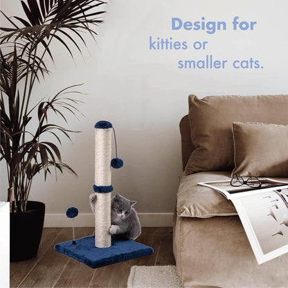 MECOOL Cat Scratching Post Premium Basics Kitten Scratcher Sisal Scratch Posts with Hanging Ball 22 in for Kittens or Smaller Cats, Navy