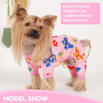 Dog Pajamas Small Sized Dogs Stretchable Summer Dog Clothes Pjs 4 Legs Girl Boy Cute Soft Puppy Outfits Doggie Cat Jammies Jumpsuit Sleeper for Pet, Butterfly, XS