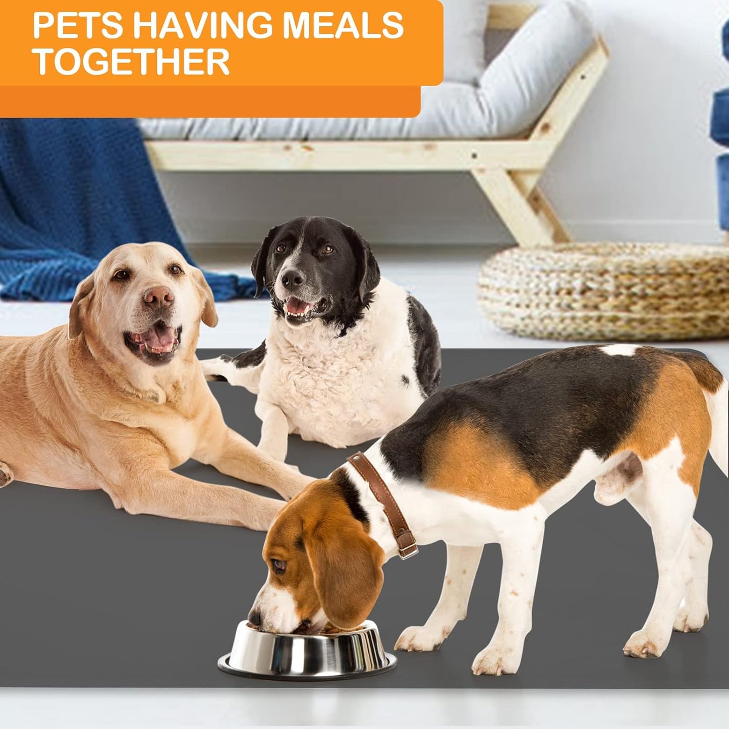 KVK Dog Water Mat 39.4×29.5in - Silicone Dog Mat for Food and Water Extra Large - Pet Food Mat for Floors Waterproof - Pet Feeding Mat Prevent Water Food Spills - Dark Grey