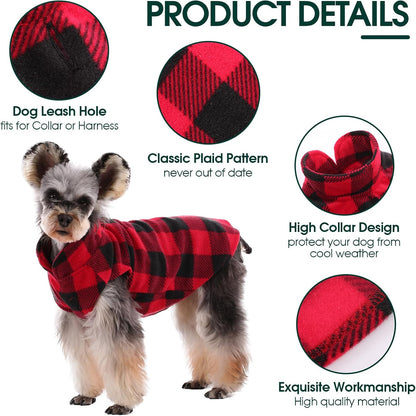 Kuoser 4 Pack Dog Fleece Vest,Warm Plaid Dog Sweater with Leash Hole,Soft Turtleneck Winter Pet Jacket Dogs Coat Pullover for Small Medium Dogs Cats,Spring Fall Cold Weather Christmas Outfit, L