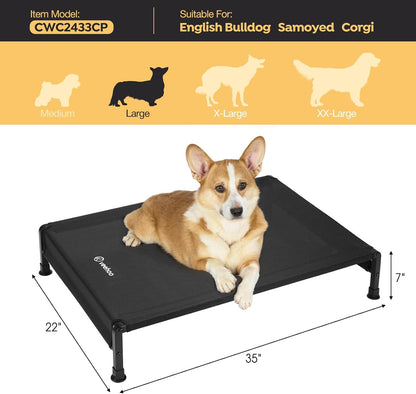Veehoo Cooling Outdoor Dog Bed, Heavy Duty Elevated Pet Bed with Washable & Breathable Teslin Mesh, Non-Slip Silicon Feet, Dog Cot Bed with Support Hem, 35" x 22", Black, CWC2433