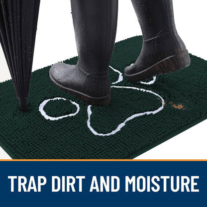 OLANLY Door Mat for Muddy Dog Paws 59x35, Absorbent Chenille Mud Doormat with Paw Print Design, Non-Slip Washable Doormat for Indoor Entryway, Quick-Dry Pet Bed Mats for Dirty Dogs, Blackish Green