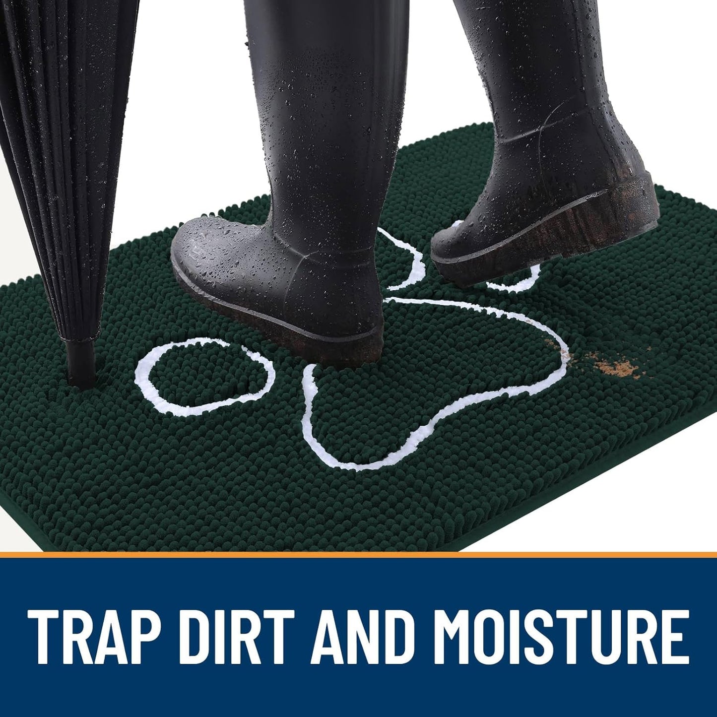 OLANLY Door Mat for Muddy Dog Paws 36x24, Absorbent Chenille Mud Doormat with Paw Print Design, Non-Slip Washable Doormat for Indoor Entryway, Quick-Dry Pet Bed Mats for Dirty Dogs, Blackish Green