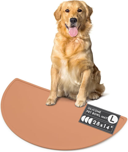 Waterproof Silicone Pet Food Mat - Non-Slip Spill-Proof Feeding Mats for Floors, Raised Edge Design Easy-to-Clean Rubber Mat for Dog & Cat Bowls, 28" Across x 14" Deep, Large-Terracotta