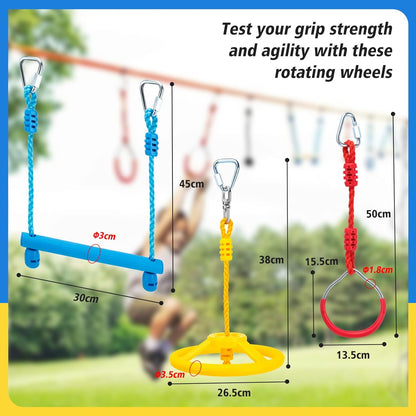 Ninja Obstacle Course Attachments - 7 Course Rings, 2 Monkey Bars, 2 Warrior Wheels, Outdoor Training Set