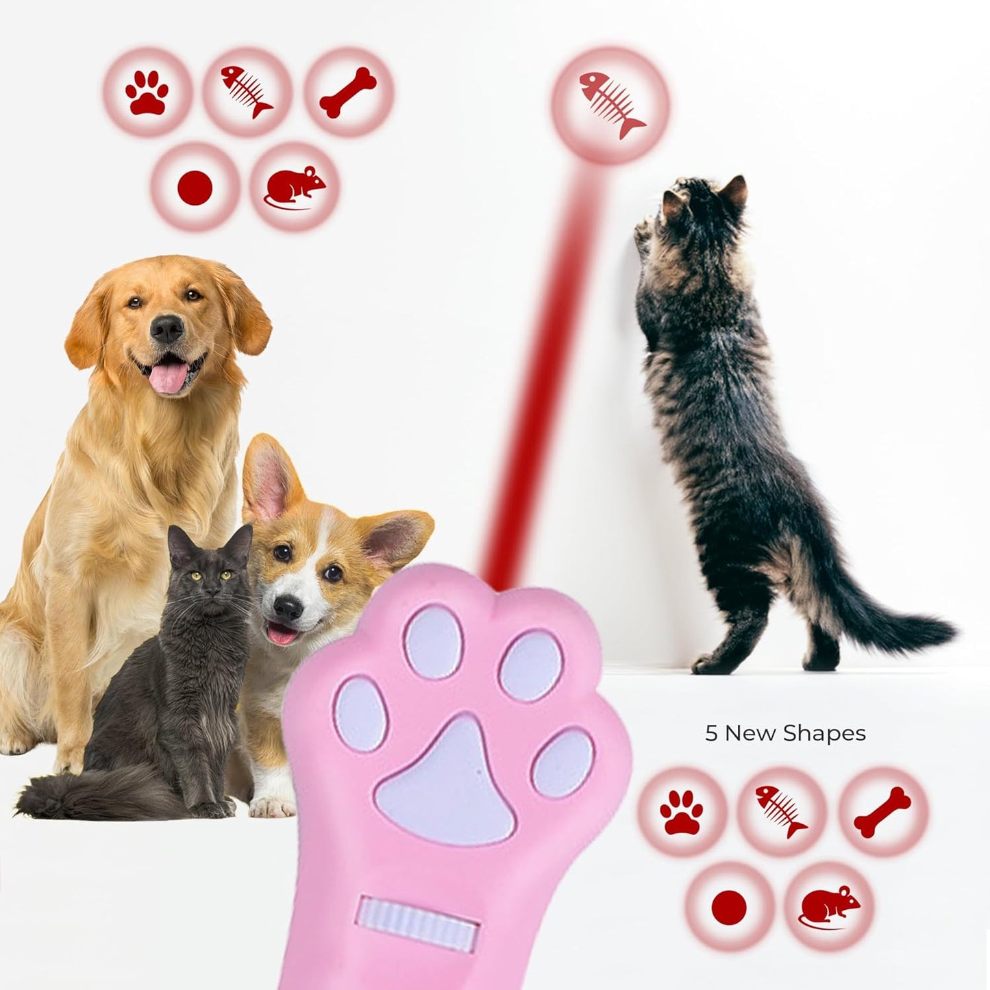 O'ANTOO Cat Toy - Dog Toy | Wall Image Projector | Indoor Interactive Cat Toy with 5 Different Designs | Ideal for Dog, Cat, Kitten, Puppy (Pink)