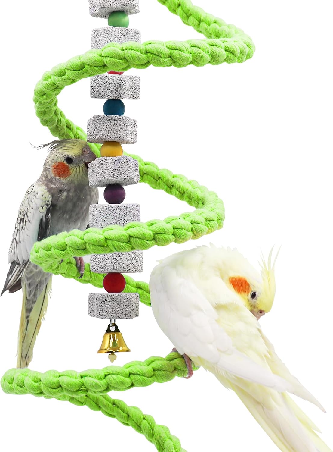 Dnoifne 59 Inches Bird Spiral Rope Perch, Bird Rope Swing Perch, Bird Cage Stand Pole Accessories, Bird Standing Climbing Toy for Parrot Parakeet Budgies Lovebirds Cockatiels (59""/1.5 M), Green