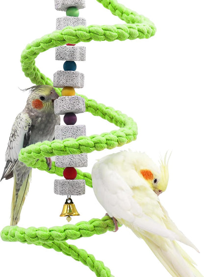 Dnoifne 59 Inches Bird Spiral Rope Perch, Bird Rope Swing Perch, Bird Cage Stand Pole Accessories, Bird Standing Climbing Toy for Parrot Parakeet Budgies Lovebirds Cockatiels (59""/1.5 M), Green