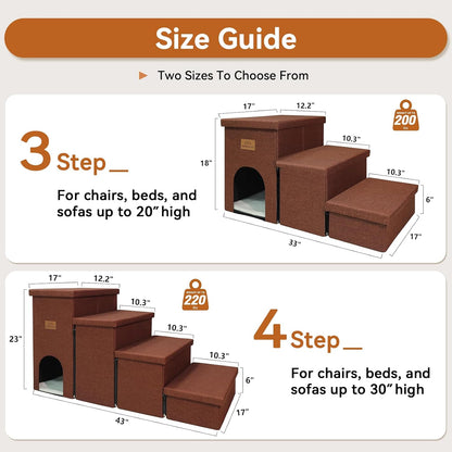 Dog Stairs with Condo 23" H, 4-Step Wider Dog Steps for High Beds Window, Folding Storage Pet Stairs Gift for Small/Medium/Large Old Dogs Cats, Ramp for Climbing Car Hold Up to 200 lbs, Brown