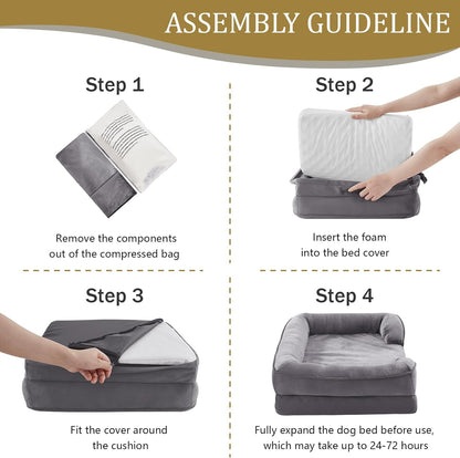 Bedfolks Orthopedic Dog Bed Extra Small, Waterproof Dog Sofa Bed for Small Dogs & Cats, Egg Foam Pet Couch Bed with Removable Washable Cover and Nonslip Bottom, Dark Grey