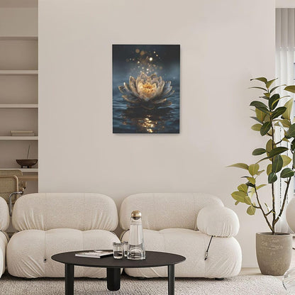 Zen Lotus Canvas Wall Art Mystical Lotus Bloom in Water Aesthetic Pictures Wall Decor Modern Meditation Spiritual Painting Print Framed Artwork Decorations Gifts for Yoga Spa Room Bathroom 12"x16"
