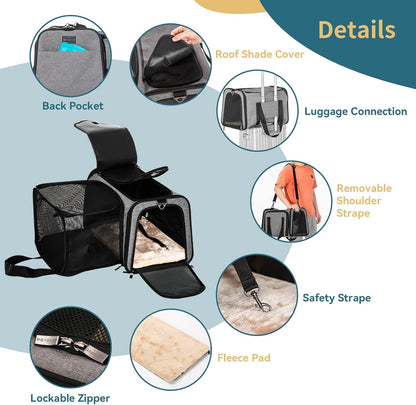 Petsfit Expandable Pet Carrier for Cat Or Puppy Up to 18 Pounds, Square Extension Add More Space, Washable Soft Pet Carrier for Home Outdoor Travel, 19"X12" X12" Gray