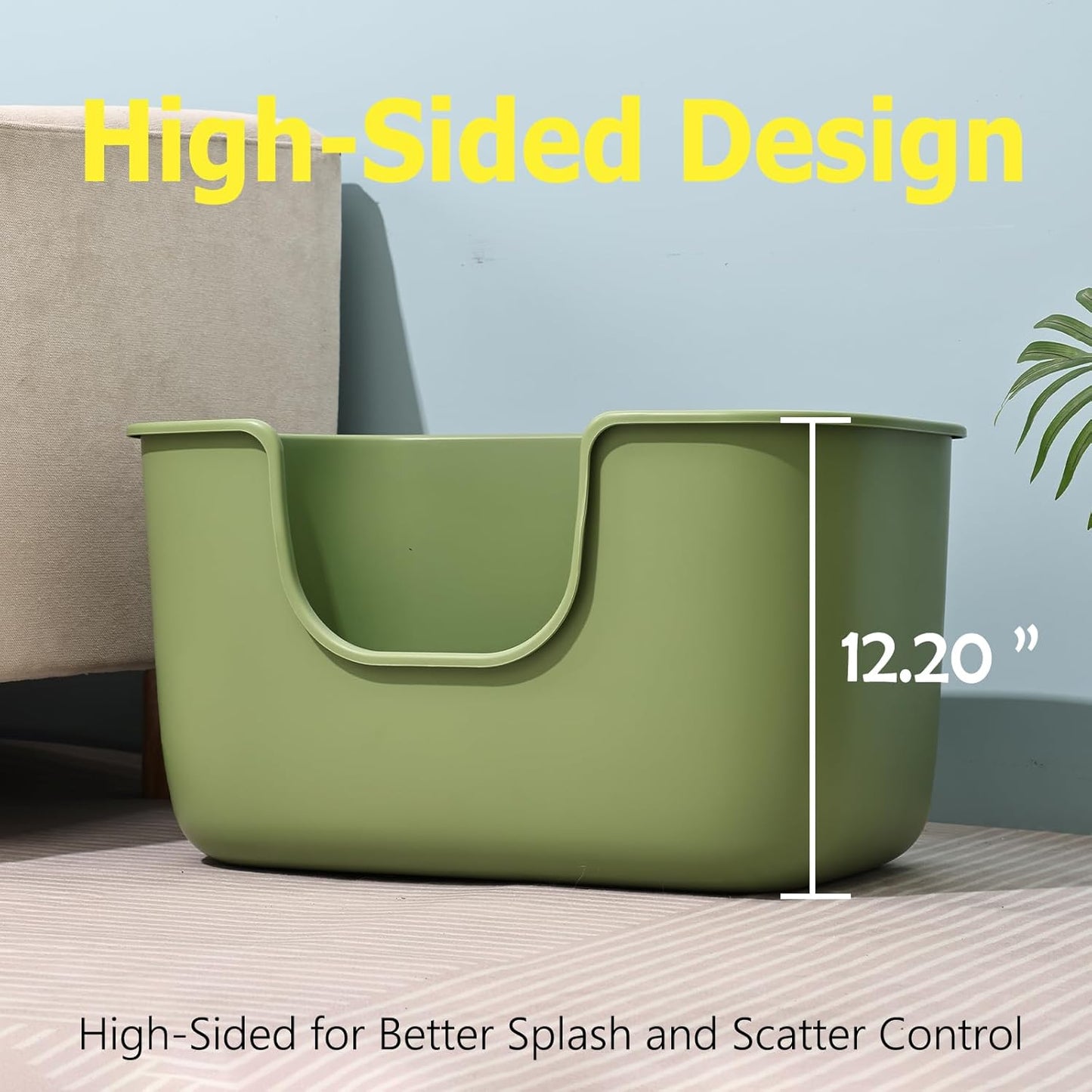 SpaceTime Extra Large Litter Box with High Sides,XL Low Entry Multi Cat Litter Pan for Kittens,Jumbo Litter Boxes for Big Cats,Anti-Splashing Cat Boxes for Indoor Cats,Easy to Clean (AvocadoGreen)