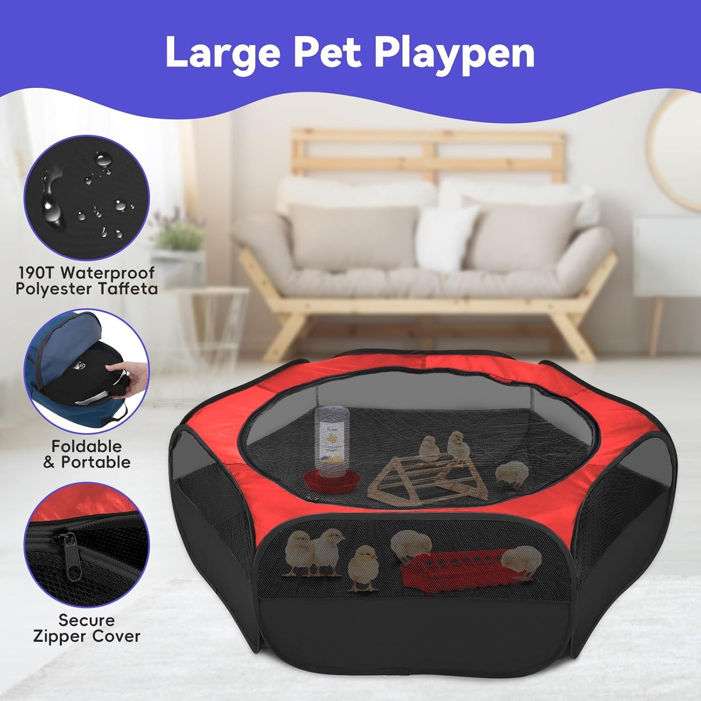 Pawaboo 5-in-1 Chicken Brooder Box for Chick Starter Kit, Includes Pet Cage Tent, Chicks Perch, Chicks Feeder, 1.1L Chick Waterer, Baby Chicken Supplies (Brooder Set), Red+Black