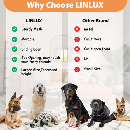 LINLUX 47 Inch Large Dog Crate Furniture, Wooden Heavy Duty XL Dog Kennel Indoor, Decorative Dog Cage Table for Large Dogs, with Sliding Doors, Wheels and Flip-top Plate, Rustic Brown