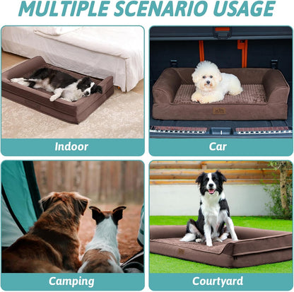 Orthopedic Dog Bed for Large Dog, Pet Couch for Medium Dog Cat, Big Supportive Foam Bolster Sofa with Waterproof Lining Cover, Anti-Slip, Comfort, Washable, 36x27x7.5 in, U Shape, Brown