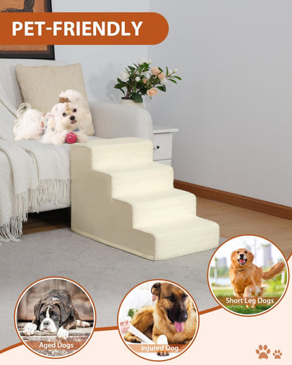 Dog Stairs for Small Dogs,17.5" H,4-Step Dog Steps for High Bed Couch and Sofa,Pet Stairs for Dogs and Cats Climbing with Non-Slip Bottom and Washable Cover,Beige