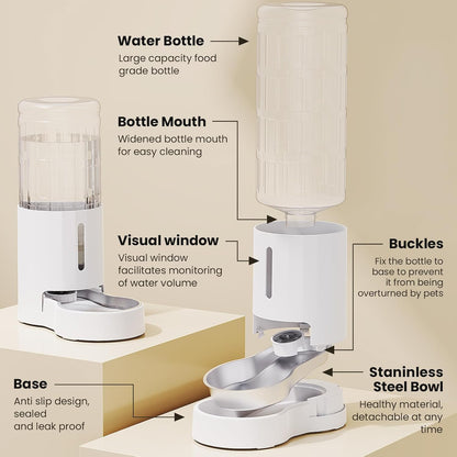 CZPET Automatic 9L Dog and Cat Water Dispenser with Stainless Steel Bowl Gravity Waterer,100% BPA-Free,Large Capacity and Drinking Area Noise-Free for Pets(9L Water Dispenser, White)