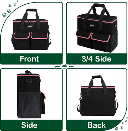 Large Pet Travel Bag Organizer - Dog & Cat Tote with Food Containers, Bowls, Feeding Mat, Perfect for Camping, Hiking (Multi-Pocket Design)