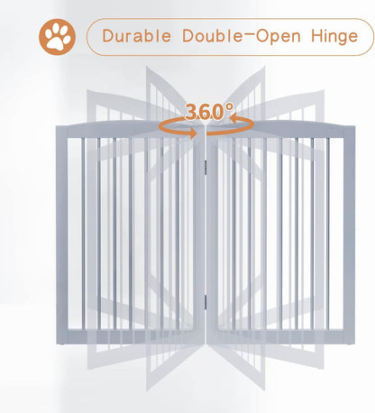 Freestanding Pet Gate for Dogs, Foldable Wooden Dog Gate for House Indoor, Tall Pet Fence for Stair, Doorway,Hall, Support Feet Included, 3 Panels 32",Grey