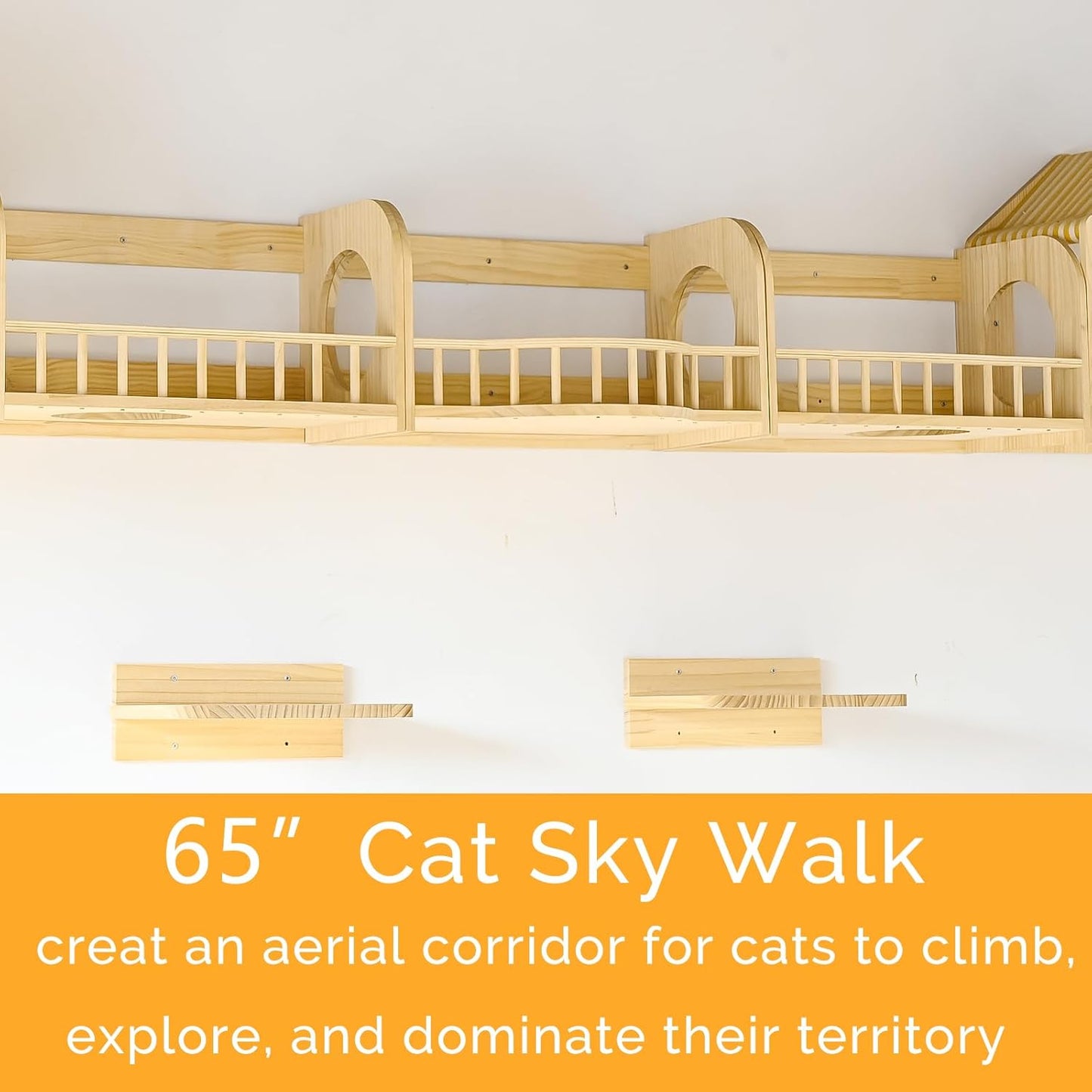 Cat Wall Shelves and Furniture Set with Condos, Perches, Bridge Ladders, Sisal Scratching Posts - Steps and Houses for Cats (D)