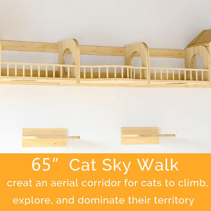 Cat Wall Shelves and Furniture Set with Condos, Perches, Bridge Ladders, Sisal Scratching Posts - Steps and Houses for Cats (D)