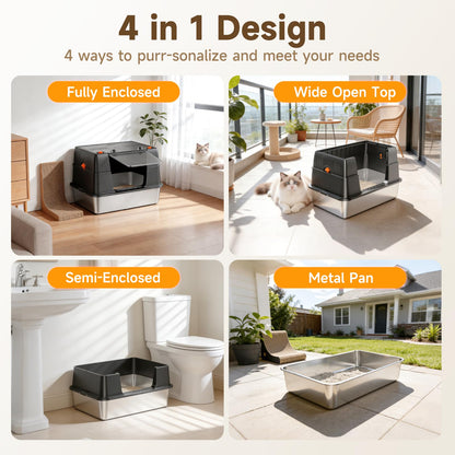 KISENG Stainless Steel Litter Box with Lid. Chosen for real quality, fits naturally into modern pet