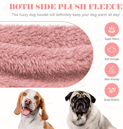 Fuzzy Dog Sweaters for Large Dogs Soft Double-Sided Plush Fleece Pet Sweater Clothes Pet Coats Dog Hoodie Sherpa Hooded Sweatshirt(Pink-L)