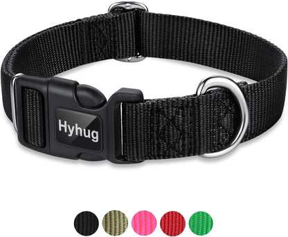 Hyhug Dog Collar with Quick Release Buckle, Heavy Duty Nylon, Basic Collar for Medium Dogs Daily Use Walking Jogging(Medium, Black)