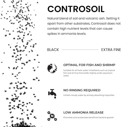 Ultum Nature Systems Controsoil - Freshwater Aqua Soil Substrate for Fish, Shrimp, Live Plant Propagation and Aquascaping - 6.8pH Low Ammonia, Volcanic Ash - Black, Extra Fine (10 Liter | 20LB)
