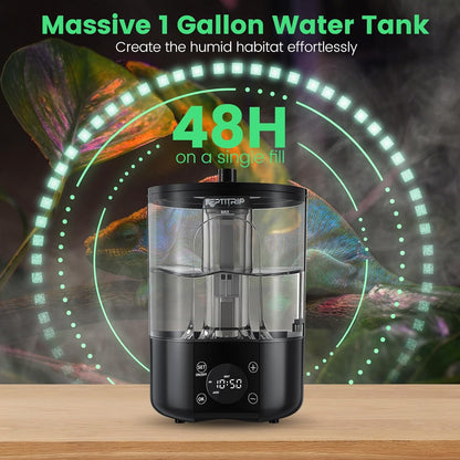 2 in 1 Reptile Fogger Humidifier, 4L Mister with Auto Humidity Control & Timer Function, Remote Control, Touch Screen, Temperature & Humidity Display for Reptiles and Tropical Plants
