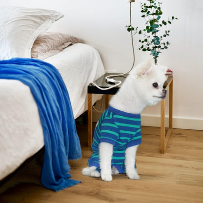 TONY HOBY Dog Pajamas for Medium Small Dogs, Dog Jumpsuit with Stripes 4 Legged Pajamas, Soft Dogs Pet Clothes (Blue&Green, Girl, L)