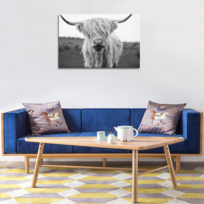 XXMWallArt FC3681 Highland Cow Canvas Art - Black and White Animal Wall Art for Living Room, Bedroom, Office Wall Decor