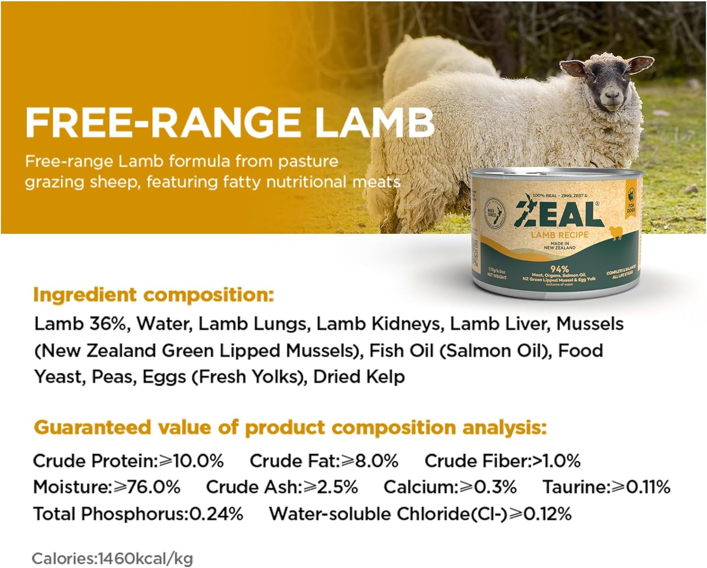 ZEAL New Zealand Wet Cat Food – High Protein, Grain-Free with Superfoods (Lamb, 3.17oz Can, 24-Pack)