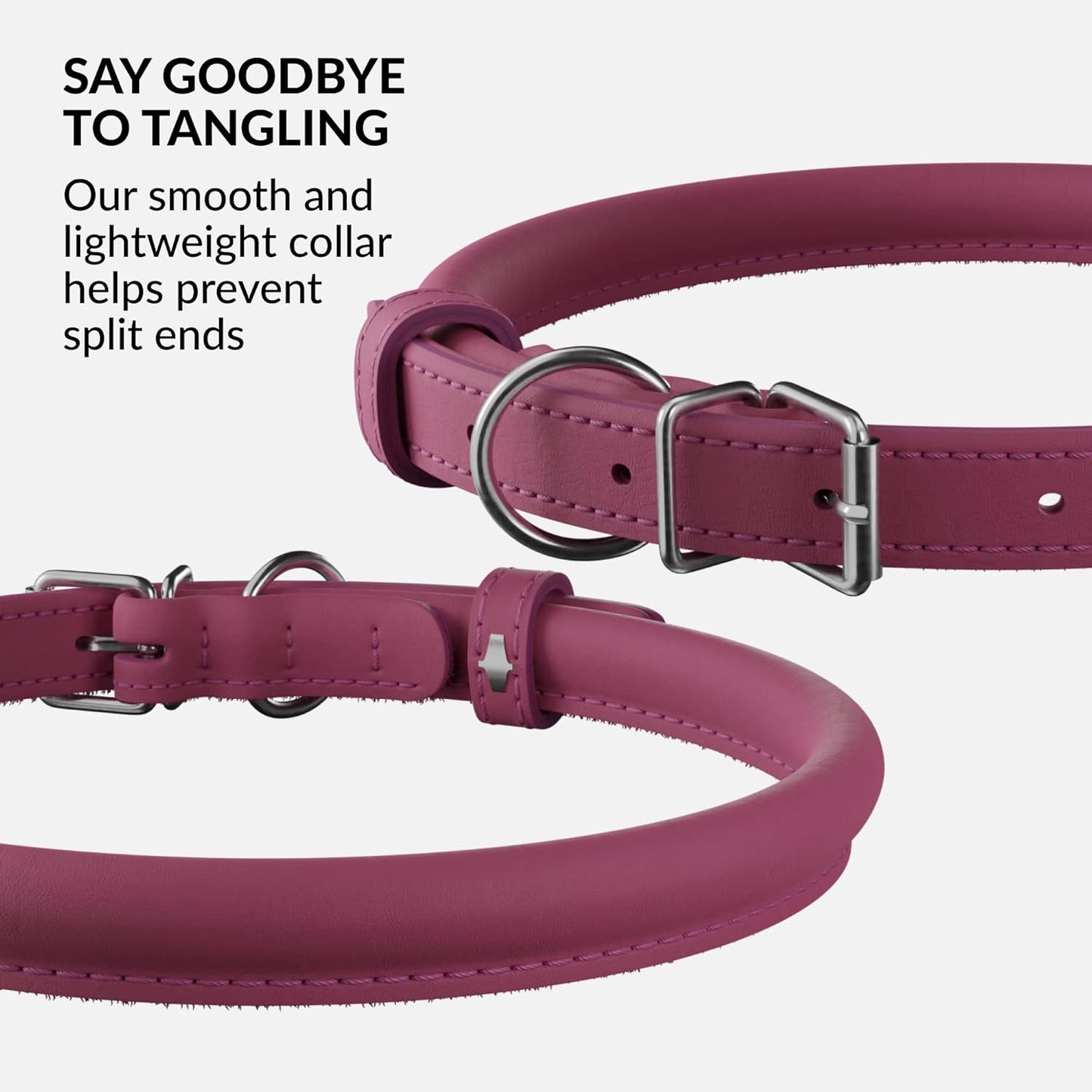 CollarDirect Rolled Leather Dog Collar, Soft Padded Round Puppy Collar, Handmade Genuine Leather Collar Dog Small Large Cat Collars 13 Colors (18-22 Inch, Pink Smooth)