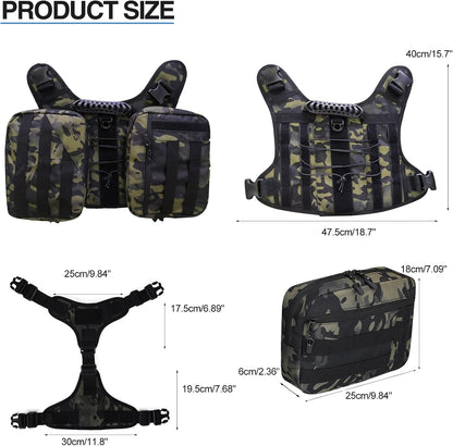 BYGD Dog Saddle Backpack for Hiking, Lightweight Waterproof Harness with Removable Bags for Large Dogs, Outdoors (Camo)