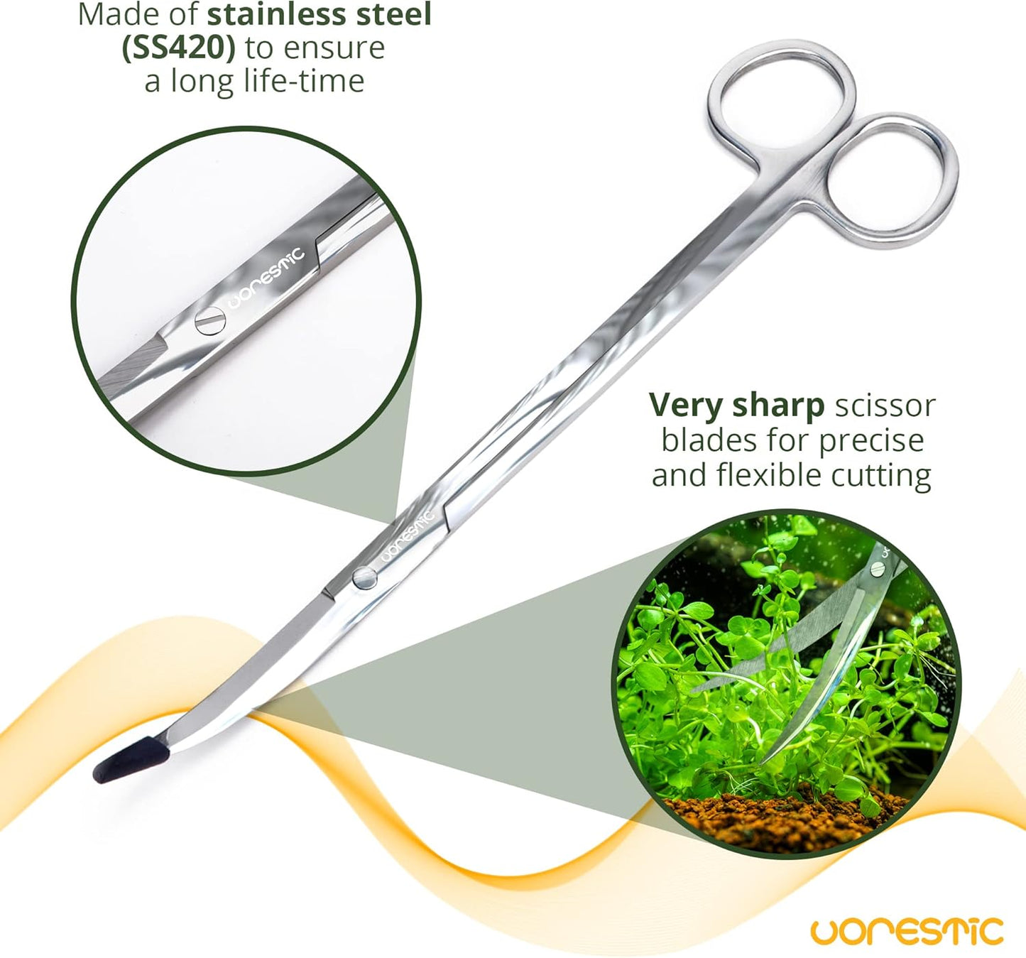 Long Aquarium Scissors for Plants 9.8 inches, Aquascaping Scissors Curved, Aquarium Plant Trimmer, Aquascape Tools, Terrarium Tools for Plants