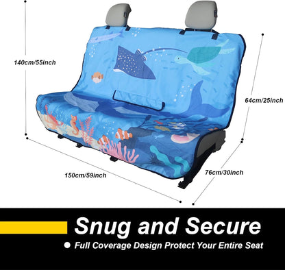 Back Seat Cover for Car Trucks Van SUV,Waterproof Rear Bench Towel Seat Covers for Dogs and Kids,Automotive Backseat Protector (Seaworld)