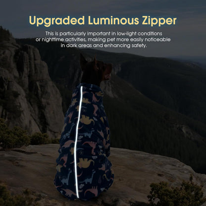 ROZKITCH Large Dog Clothes Soft Fleece Pullover Pajamas, Pet Windproof Warm Cold Weather Jacket Vest with Reflective Zipper, Jumpsuit Apparel Outfit Clothes for Large Dog Dinosaur 3XL