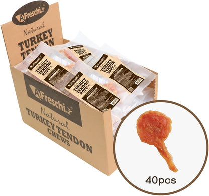 Afreschi Natural Turkey Tendon Lollipop 40 Units/Box, Dog Treat for Signature Series, All Natural Human Grade Puppy Chew, USA-Sourced Turkey Tendon, Rawhide Alternative