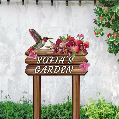 Personalized Colorful Bird Metal Sign with Stake,Custom Gardener Family Name Signs Outdoor Decor,Customized Birds on the Branch Gardening Gifts,Flowers Plaques Decorate for Patio Lawn Porch Backyard