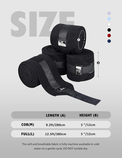 Harrison Howard Horse Polo Wraps Upgrade with Bling Leg Wraps for Horses 4-Pack Fleece Leg Wraps Stable Supplies Black L