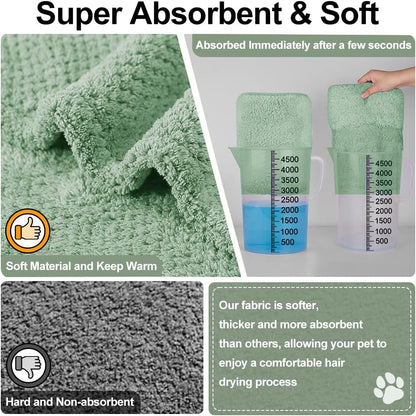 Medium to Large Size Dog Bathrobe, Quick Drying Super Absorbent Used for After Bathing, Warm Dog Towels, Adjustable Hoodies and Belts for Pet Dogs Bath Clothes Products(Green Jacquard, 5XL)