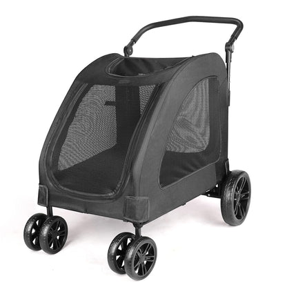 Large Dog Travel Stroller with 4 Heavy Duty Wheels Pet Stroller with Adjustable Handle - Double Doggie Capacity Jogger Wagon with Back Front Door for Small Medium Large Dogs (Black 1)