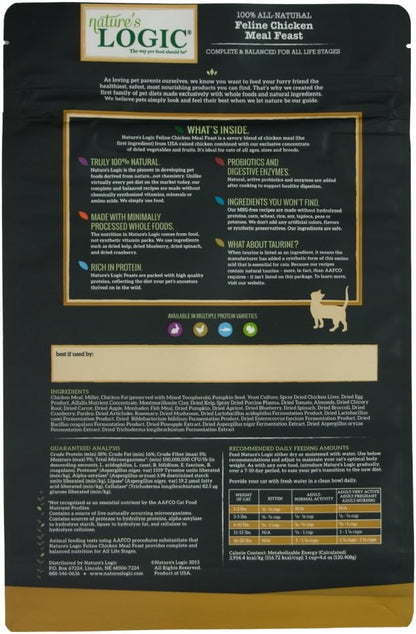 NATURE'S LOGIC Feline Chicken Meal Feast Cat Food - High-Protein Dry Food for Cats, 100% Natural Nutrition with Probiotics & Prebiotics - All Life Stages - Chicken, 3.3lbs (Pack of 3)