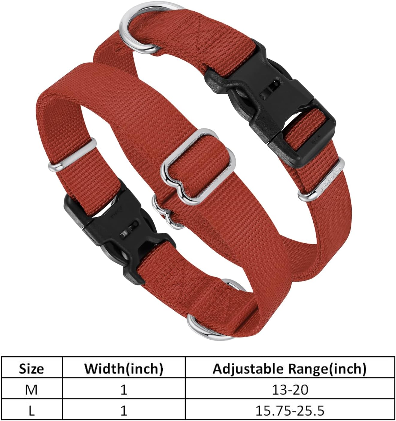 Mikivery Nylon Dog Collar with Quick Release Buckle Soft Adjustable Sturdy for Small Medium Large Dogs Brick,M