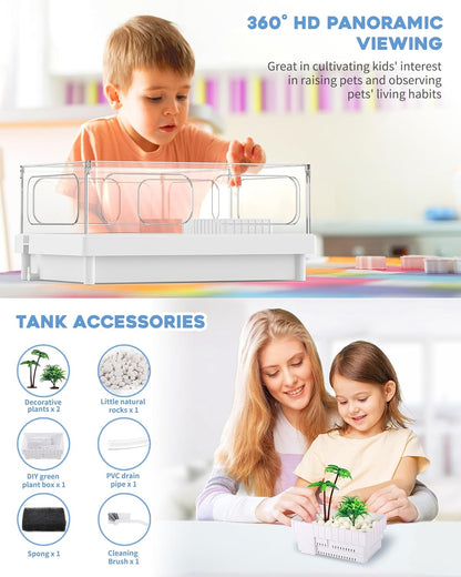 Small Turtle Tank with Filter, Turtle Aquarium, Acrylic Turtle Terrarium with Basking Platform, Bottom Drainage, Multi-Function Areas for Turtles, Crayfish, Small Reptiles.(Tank+Filter)