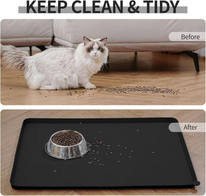 Waterproof Pet Feeding Mat with High Raised Edges, Heavier and Thicker Placemats for Cat Dog Water Bowl with BPA Free, Dogs Cats Food Mats for Messy Drinkers to Prevent Spill and Protect Floors