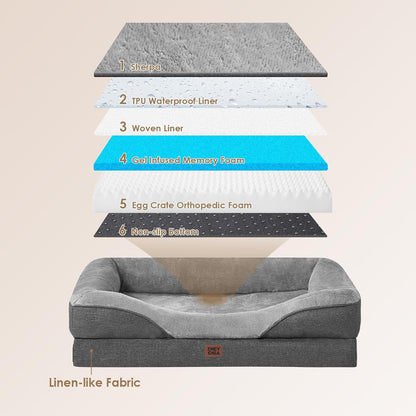 EHEYCIGA Memory Foam Dog Bed for Medium Size, Orthopedic Dog Sofa with Sides and Waterproof Liner, Washable Bolster Pet Couch with Removable Cover, 35x22x6.5 Inch, Grey