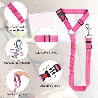 BWOGUE Pet Dog Cat Seat Belts, Car Headrest Restraint Adjustable Safety Leads Vehicle Seatbelt Harness (1 Pack)